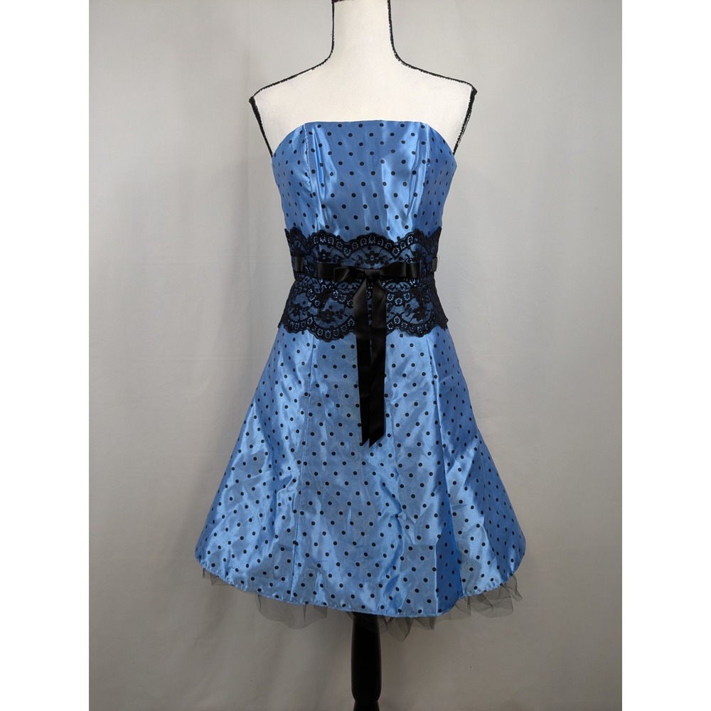 Gunne Sax Y2K Strapless Mini Dress Size 3 Lace Bow Coquette Whimsigoth Goth 2856